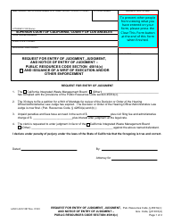 Form LACIV087 Request for Entry of Judgment, Judgment, and Notice of Entry of Judgment - Public Resources Code Section 45014(C) - County of Los Angeles, California