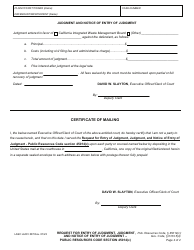 Form LACIV087 Request for Entry of Judgment, Judgment, and Notice of Entry of Judgment - Public Resources Code Section 45014(C) - County of Los Angeles, California, Page 2