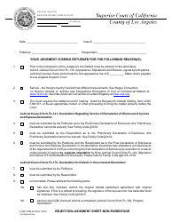 Document preview: Form FAM001 Judgment Reject Sheet - County of Los Angeles, California