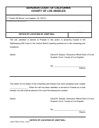 Document preview: Form PRO012 Notice of Location of Joint Will - County of Los Angeles, California