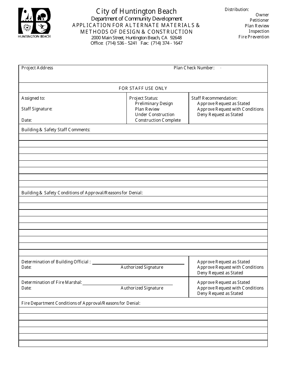 Application for Alternate Materials  Methods of Design  Construction - City of Huntington Beach, California, Page 2