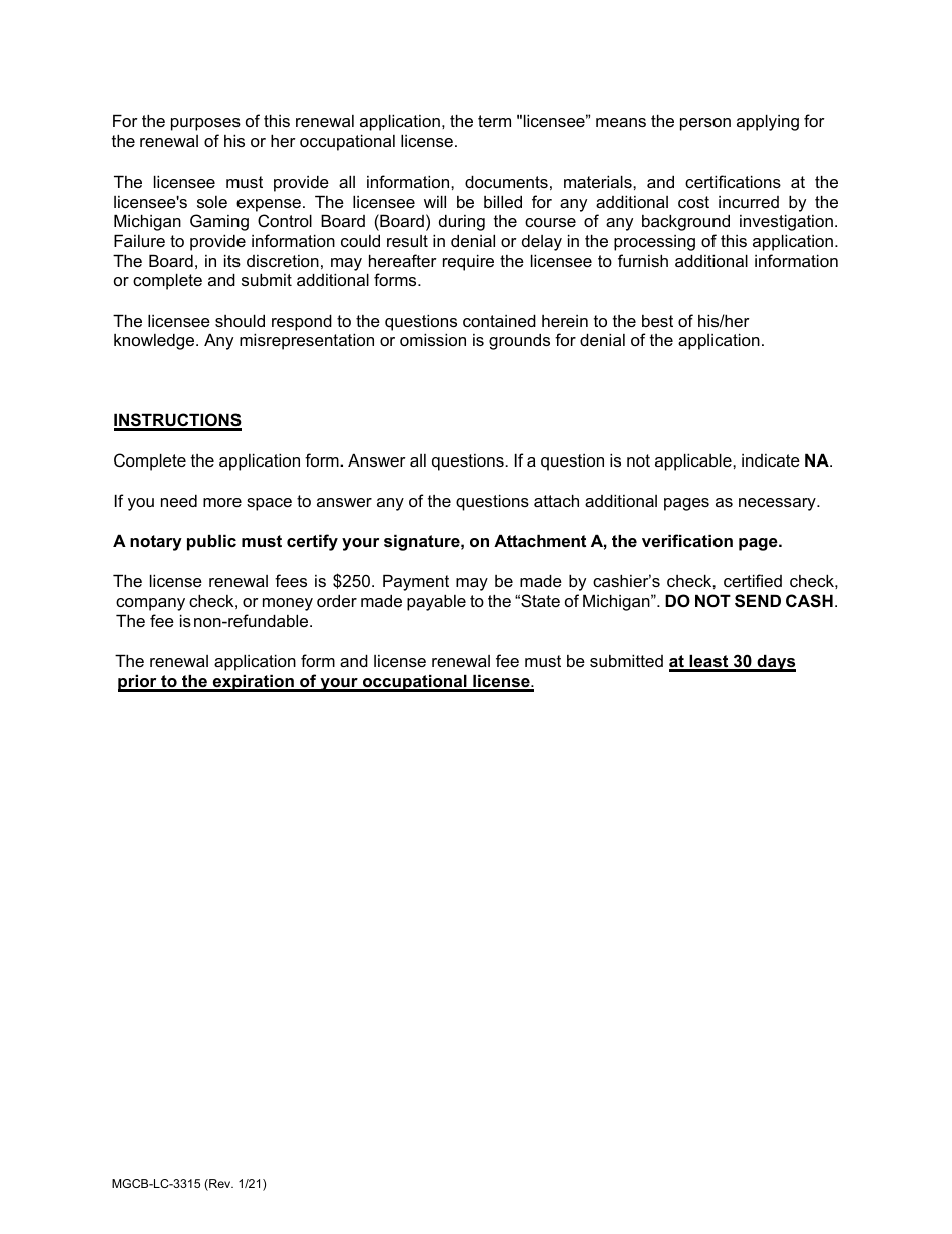 Form MGCB-LC-3315 Internet Sports Betting  Internet Gaming Occupational License Renewal Application - Michigan, Page 2
