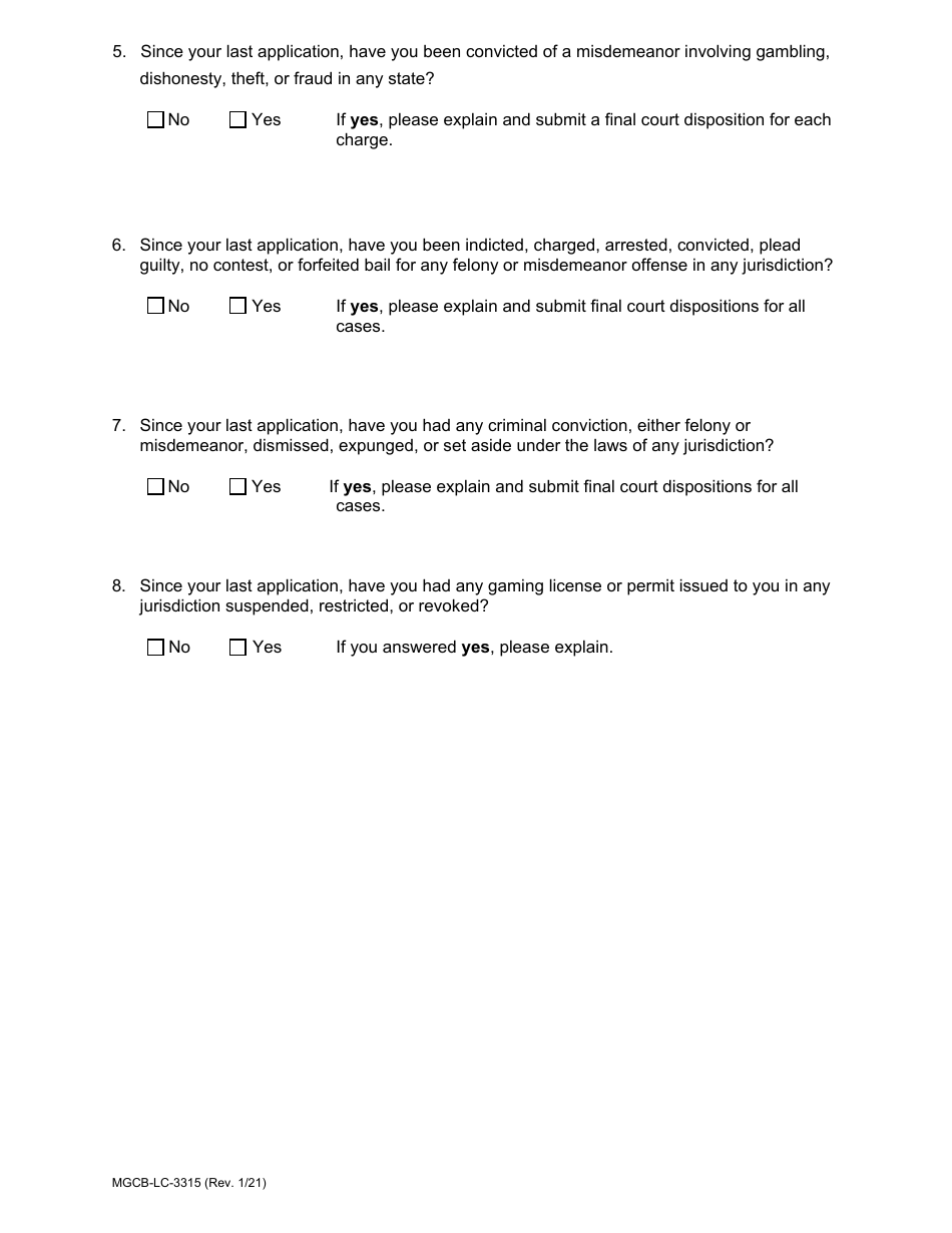 Form MGCB-LC-3315 Internet Sports Betting  Internet Gaming Occupational License Renewal Application - Michigan, Page 4