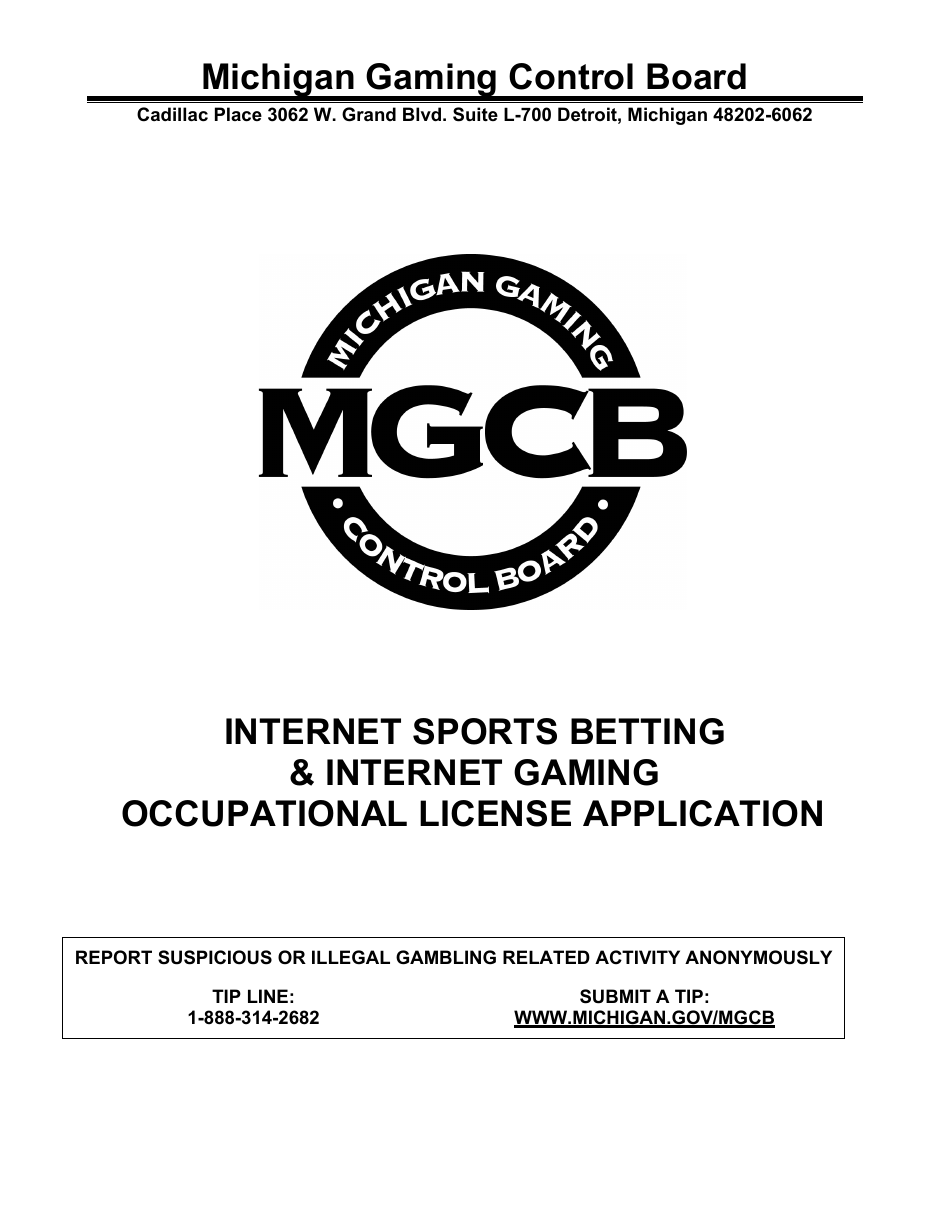 Form MGCB-LC-3312 Internet Sports Betting  Internet Gaming Occupational License Application - Michigan, Page 1