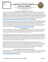 Form E-1 Application for Personnel Affiliation and Certification Eligibility - Oregon, Page 2