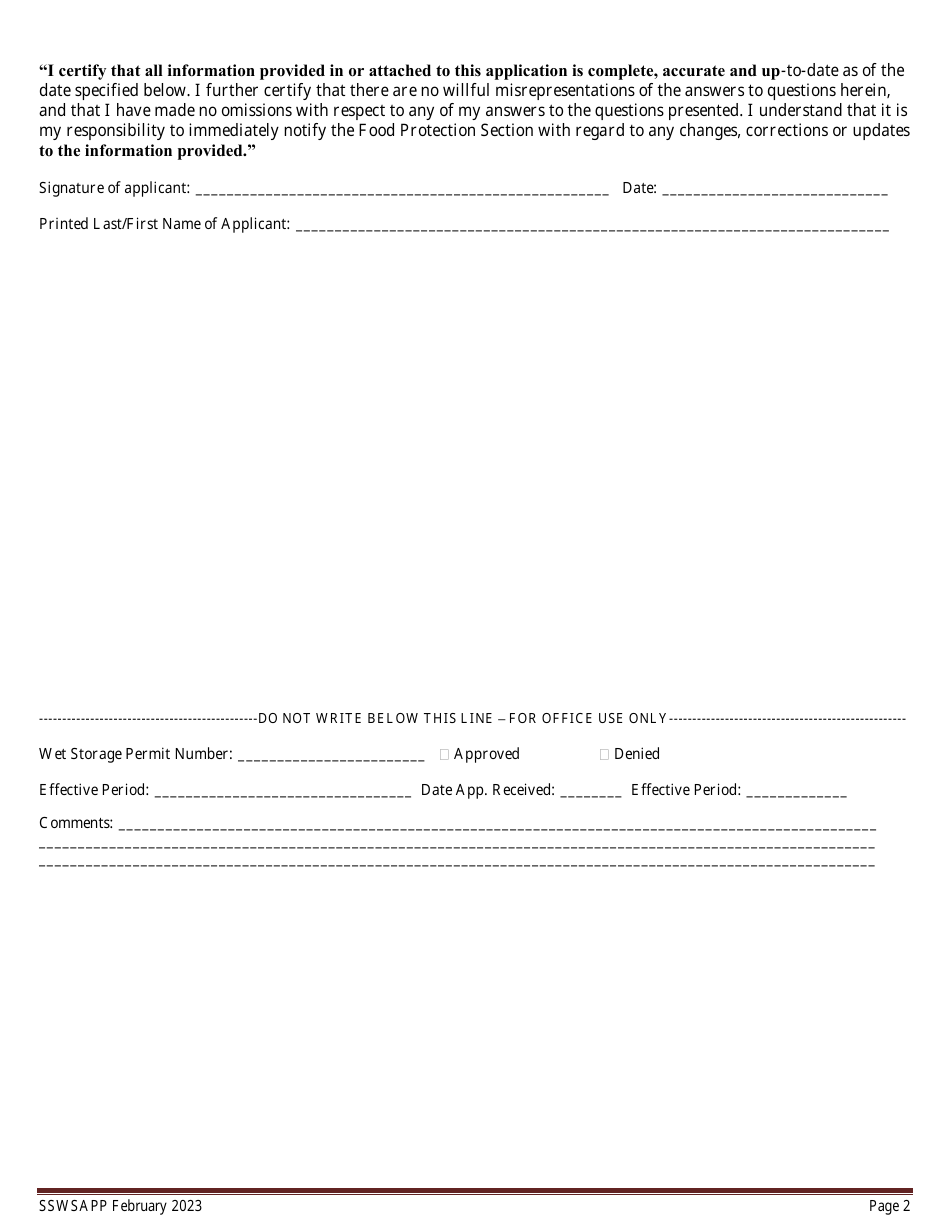 Wet Storage Permit Application - New Hampshire, Page 2
