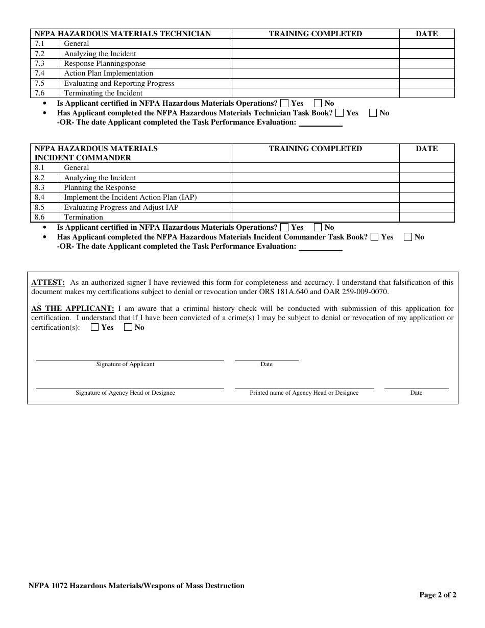 Oregon NFPA 1072 Hazardous Materials/Weapons of Mass Destruction ...