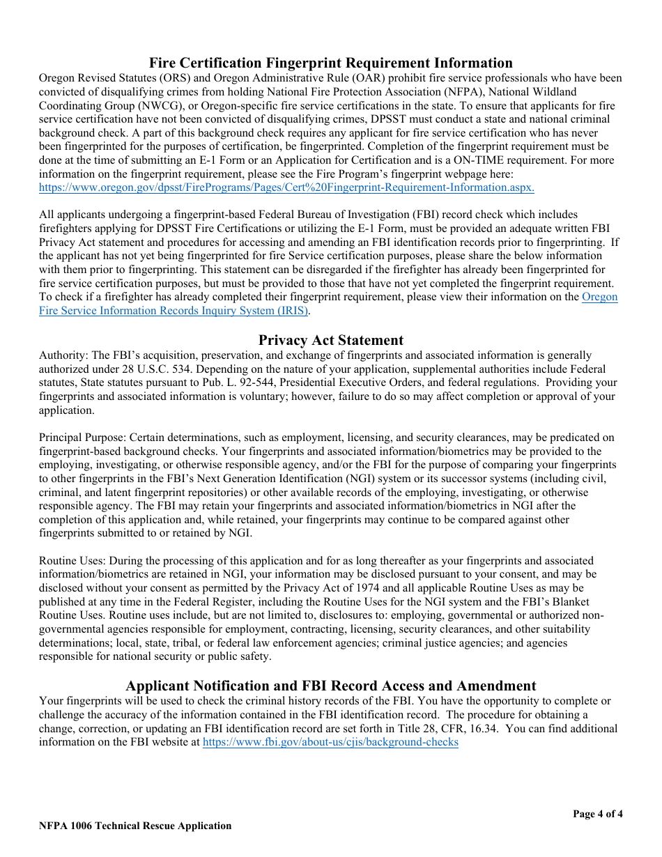 NFPA Technical Rescue Application - Oregon, Page 4