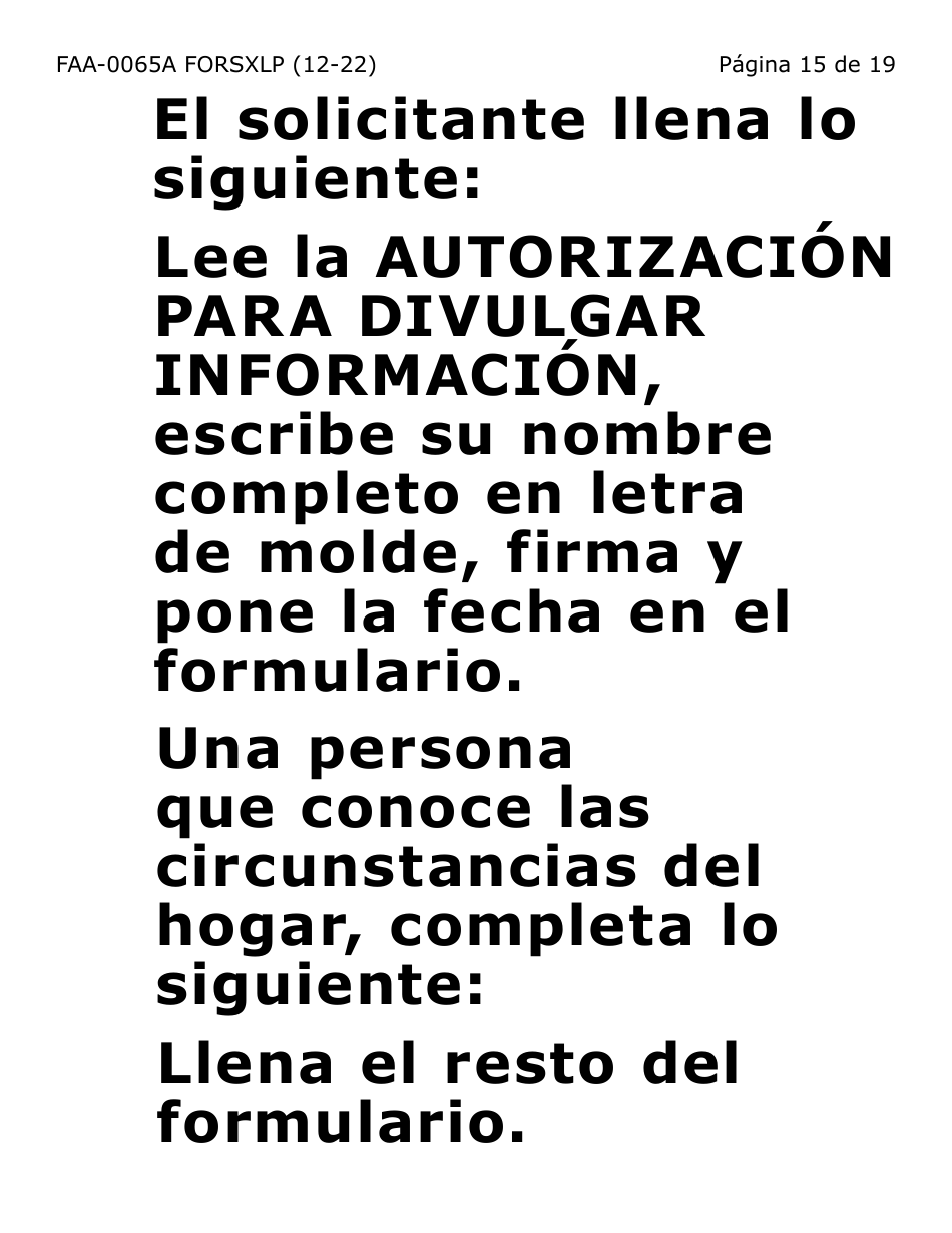 Formulario FAA-0065A-SXLP Verificacion De Situacion De Residencia / Direccion Residencial (Letra Extra Grande) - Arizona (Spanish), Page 15
