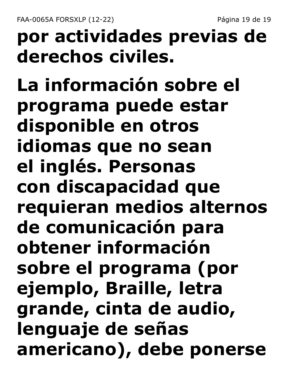 Formulario FAA-0065A-SXLP Verificacion De Situacion De Residencia / Direccion Residencial (Letra Extra Grande) - Arizona (Spanish), Page 19