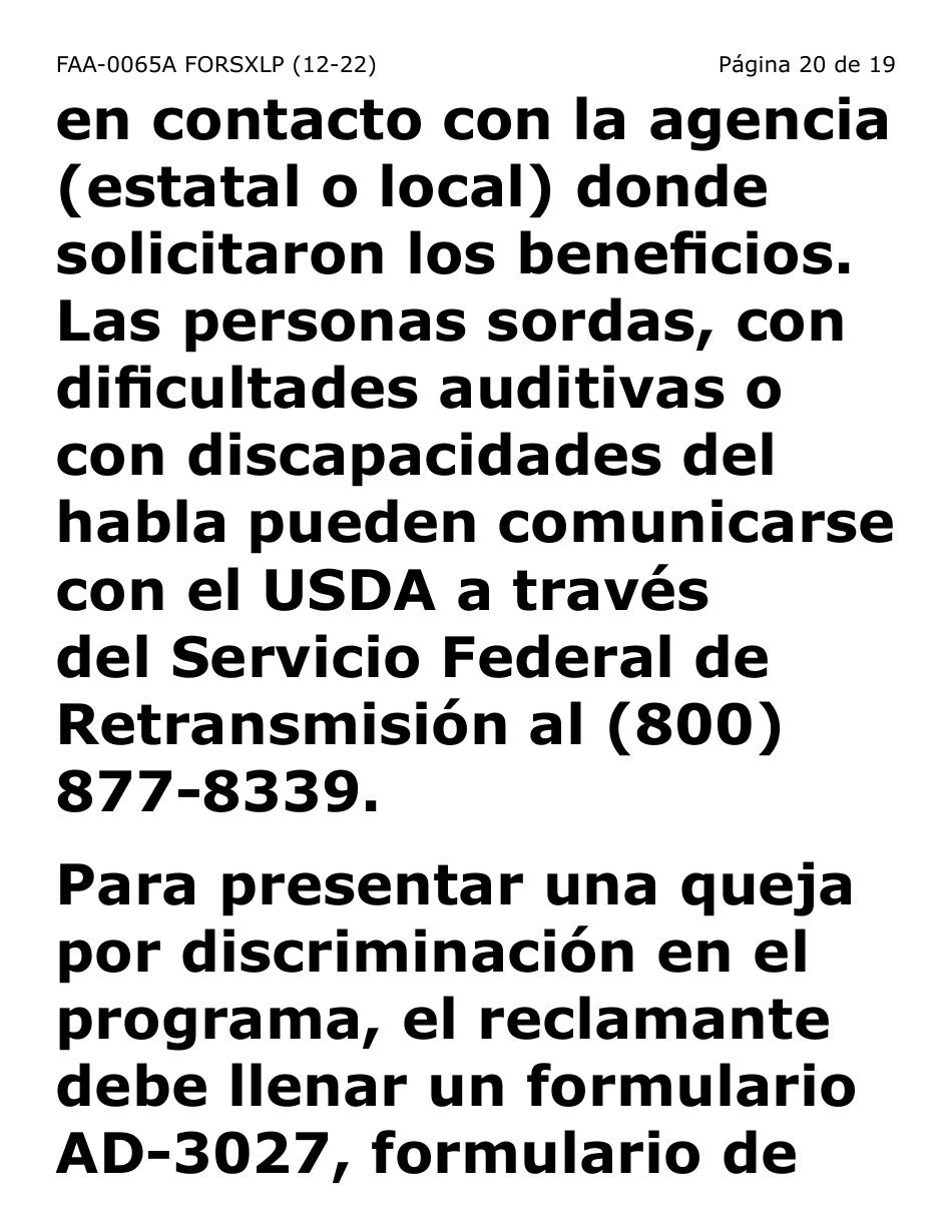 Formulario FAA-0065A-SXLP Verificacion De Situacion De Residencia / Direccion Residencial (Letra Extra Grande) - Arizona (Spanish), Page 20