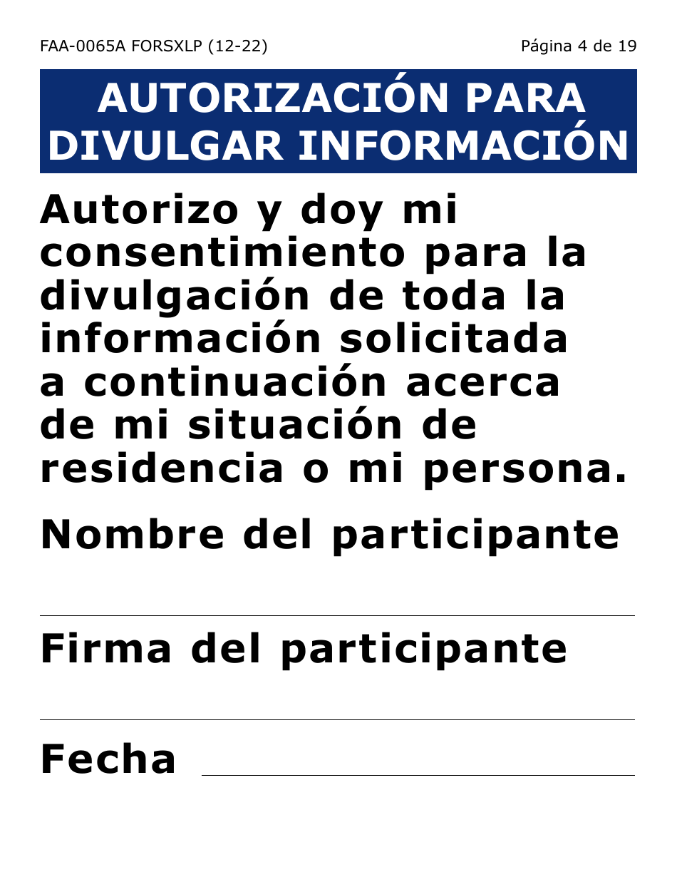 Formulario FAA-0065A-SXLP Verificacion De Situacion De Residencia / Direccion Residencial (Letra Extra Grande) - Arizona (Spanish), Page 4