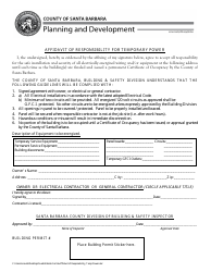 Document preview: Affidavit of Responsibility for Temporary Power - Santa Barbara County, California