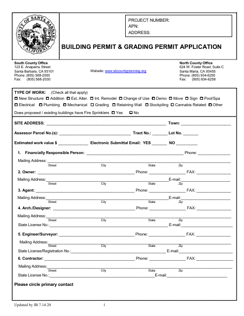 Building & Grading Permit Application - Santa Barbara County, California Download Pdf