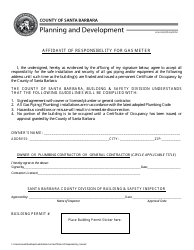 Document preview: Affidavit of Responsibility for Gas Meter - County of Santa Barbara, California