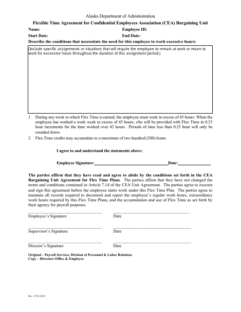 Flexible Time Agreement for Confidential Employees Association (Cea) Bargaining Unit - Alaska Download Pdf