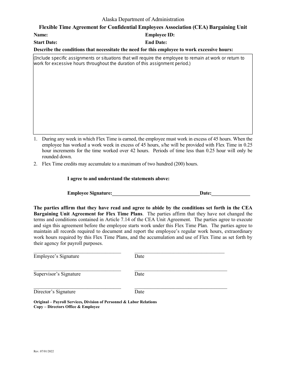 Flexible Time Agreement for Confidential Employees Association (Cea) Bargaining Unit - Alaska, Page 1