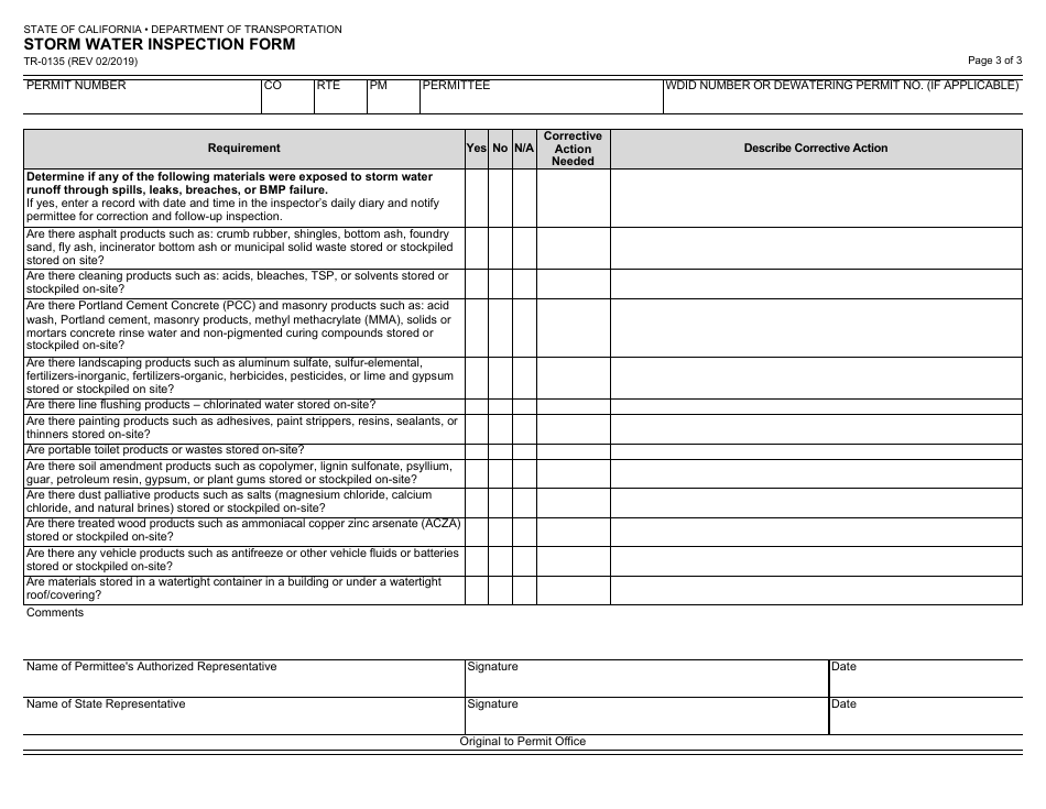 Form TR-0135 Storm Water Inspection Form - California, Page 3
