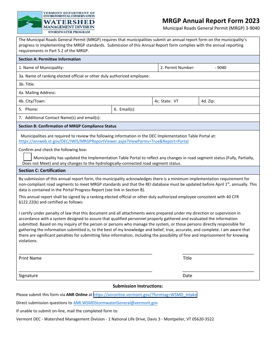 2023 Vermont Mrgp Annual Report Form - Fill Out, Sign Online and ...