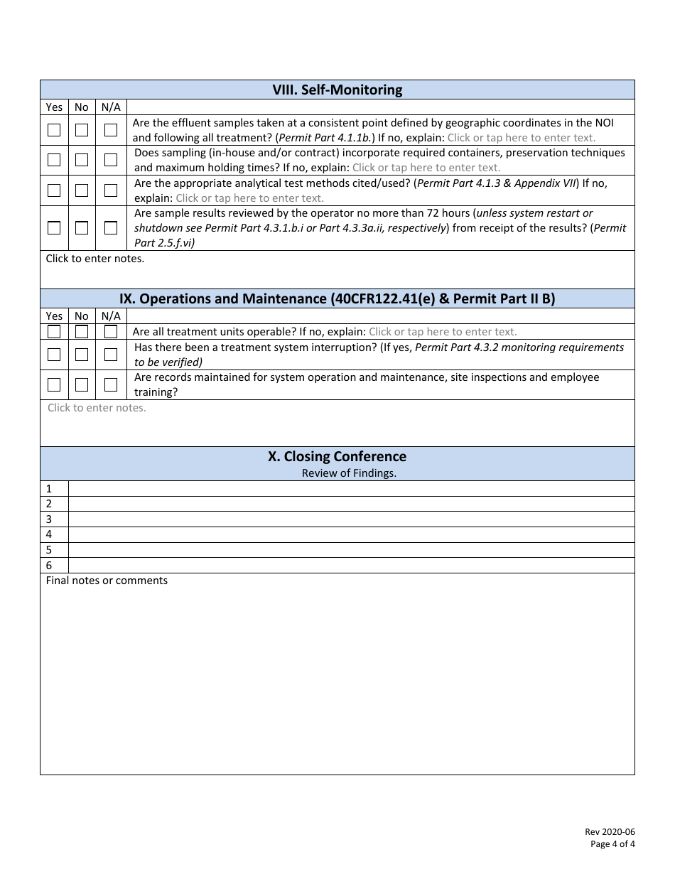 Npdes Inspection Checklist - Remediation General Permit (Rgp) - New Hampshire, Page 4