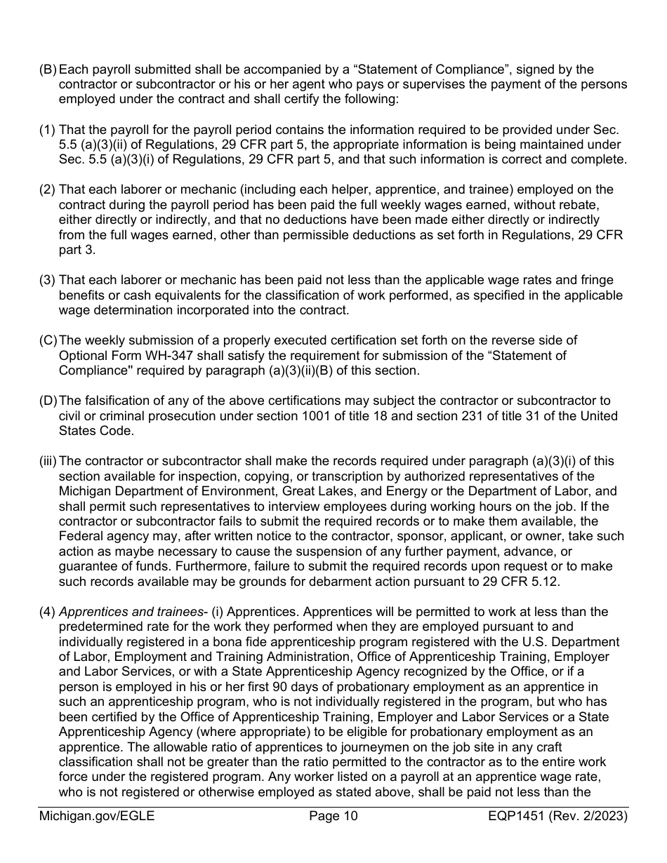 Form EQP1451 Equivalency Projects Contract Boilerplate Language - Michigan, Page 10