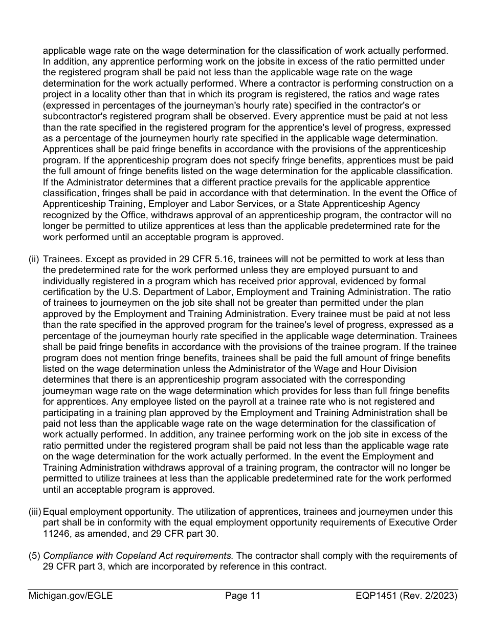 Form EQP1451 Equivalency Projects Contract Boilerplate Language - Michigan, Page 11