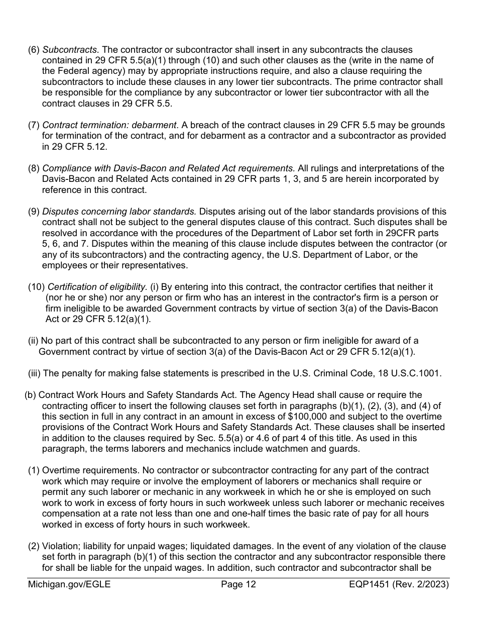 Form EQP1451 Equivalency Projects Contract Boilerplate Language - Michigan, Page 12