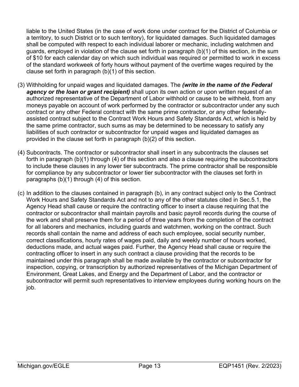 Form EQP1451 Equivalency Projects Contract Boilerplate Language - Michigan, Page 13