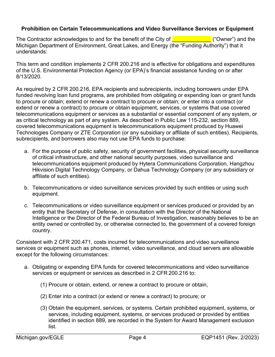 Form EQP1451 Equivalency Projects Contract Boilerplate Language - Michigan, Page 4