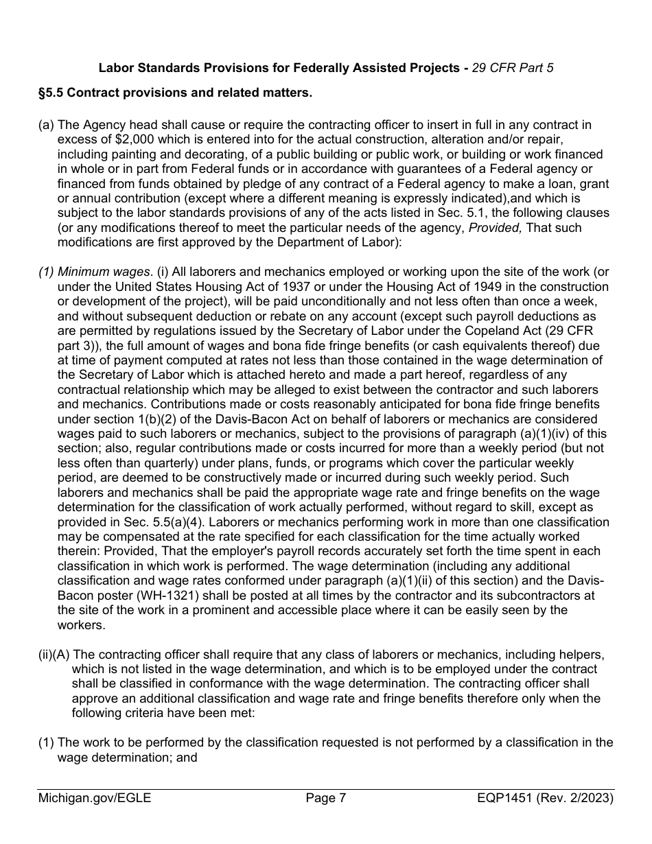 Form EQP1451 Equivalency Projects Contract Boilerplate Language - Michigan, Page 7