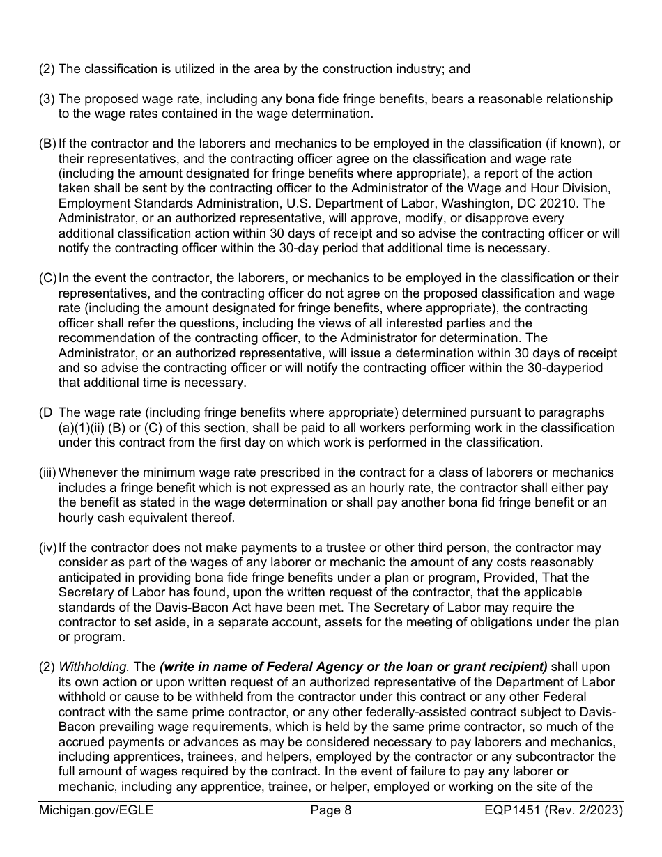 Form EQP1451 Equivalency Projects Contract Boilerplate Language - Michigan, Page 8