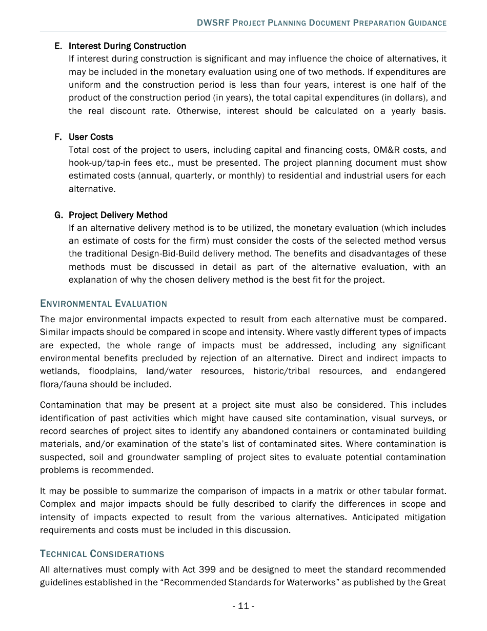 Project Planning Document Preparation Guidance - Drinking Water State Revolving Fund (Dwsrf) - Michigan, Page 11