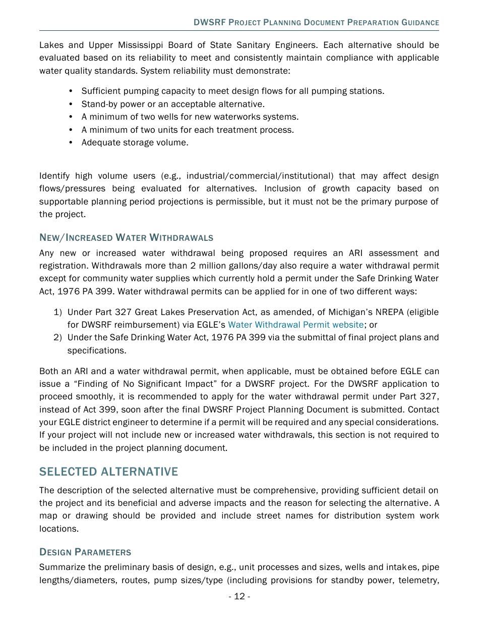 Project Planning Document Preparation Guidance - Drinking Water State Revolving Fund (Dwsrf) - Michigan, Page 12