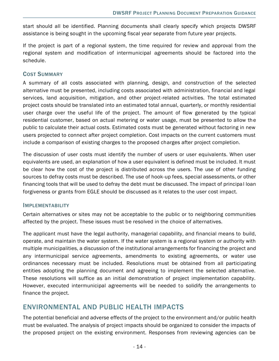 Project Planning Document Preparation Guidance - Drinking Water State Revolving Fund (Dwsrf) - Michigan, Page 14