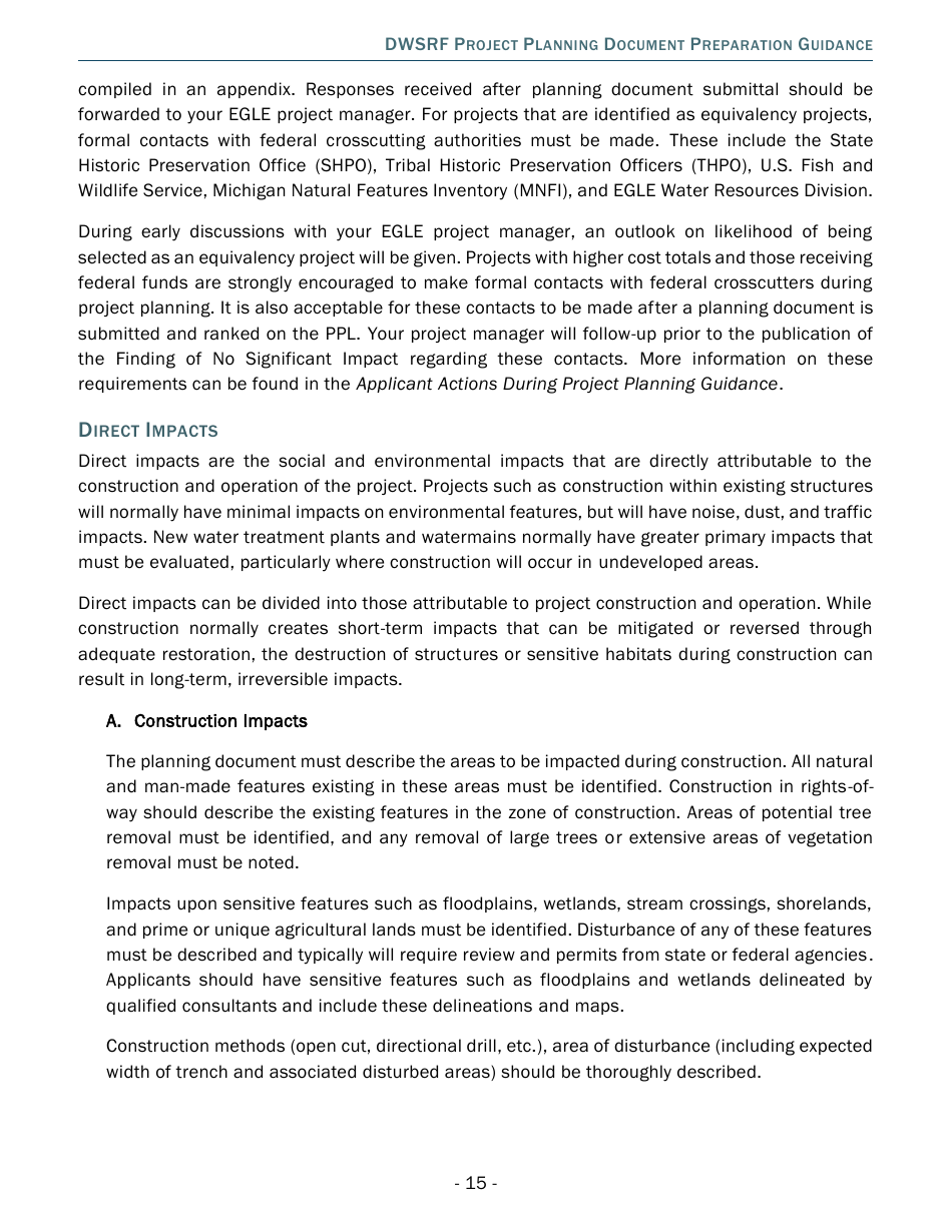 Project Planning Document Preparation Guidance - Drinking Water State Revolving Fund (Dwsrf) - Michigan, Page 15
