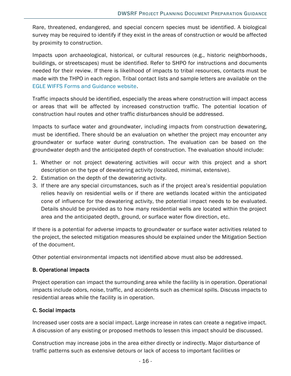 Project Planning Document Preparation Guidance - Drinking Water State Revolving Fund (Dwsrf) - Michigan, Page 16