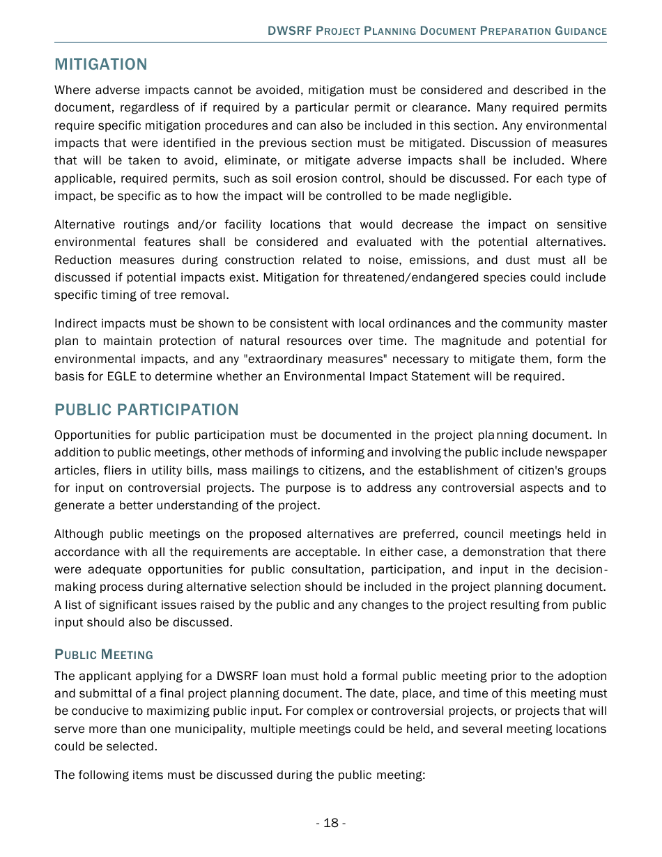 Project Planning Document Preparation Guidance - Drinking Water State Revolving Fund (Dwsrf) - Michigan, Page 18