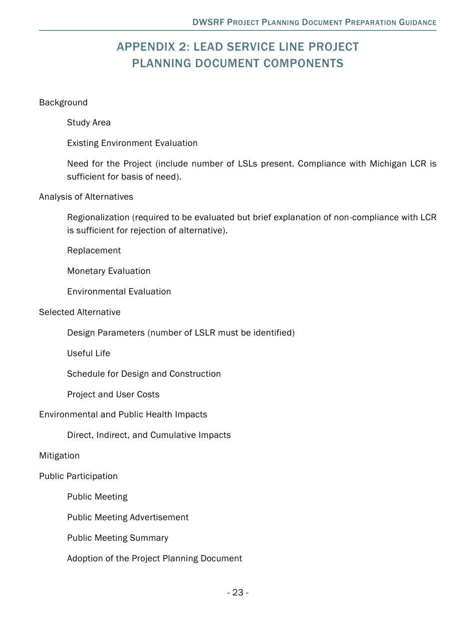 Project Planning Document Preparation Guidance - Drinking Water State Revolving Fund (Dwsrf) - Michigan, Page 23