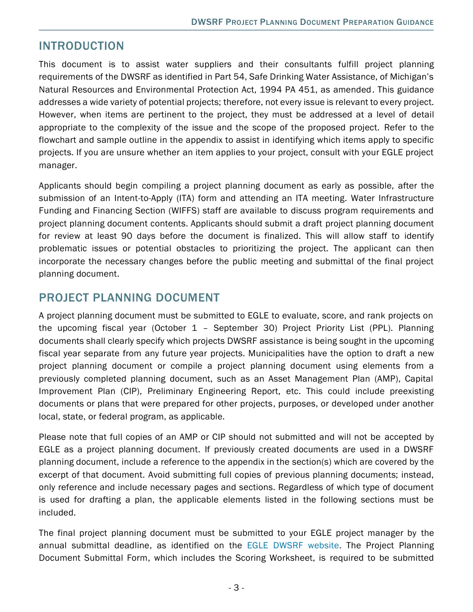 Project Planning Document Preparation Guidance - Drinking Water State Revolving Fund (Dwsrf) - Michigan, Page 3