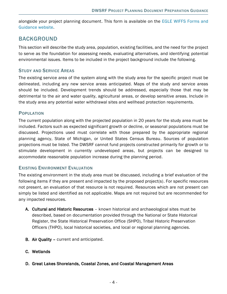 Project Planning Document Preparation Guidance - Drinking Water State Revolving Fund (Dwsrf) - Michigan, Page 4