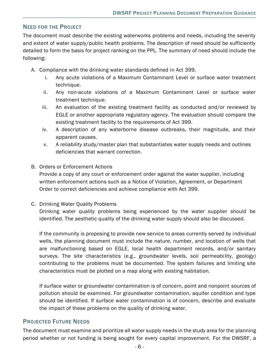 Project Planning Document Preparation Guidance - Drinking Water State Revolving Fund (Dwsrf) - Michigan, Page 6