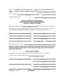 Document preview: Form MDJ-009 Notice of Entry of Appearance for Victim or Victim's Representative - Maryland