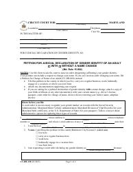 Document preview: Form CC-DR-120 Petition for Judicial Declaration of Gender Identity of an Adult Wimaryth/Without a Name Change - Maryland
