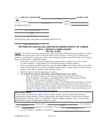 Form CC-DR-121 Petition for Judicial Declaration of Gender Identity of a Minor With/Without a Name Change - Maryland