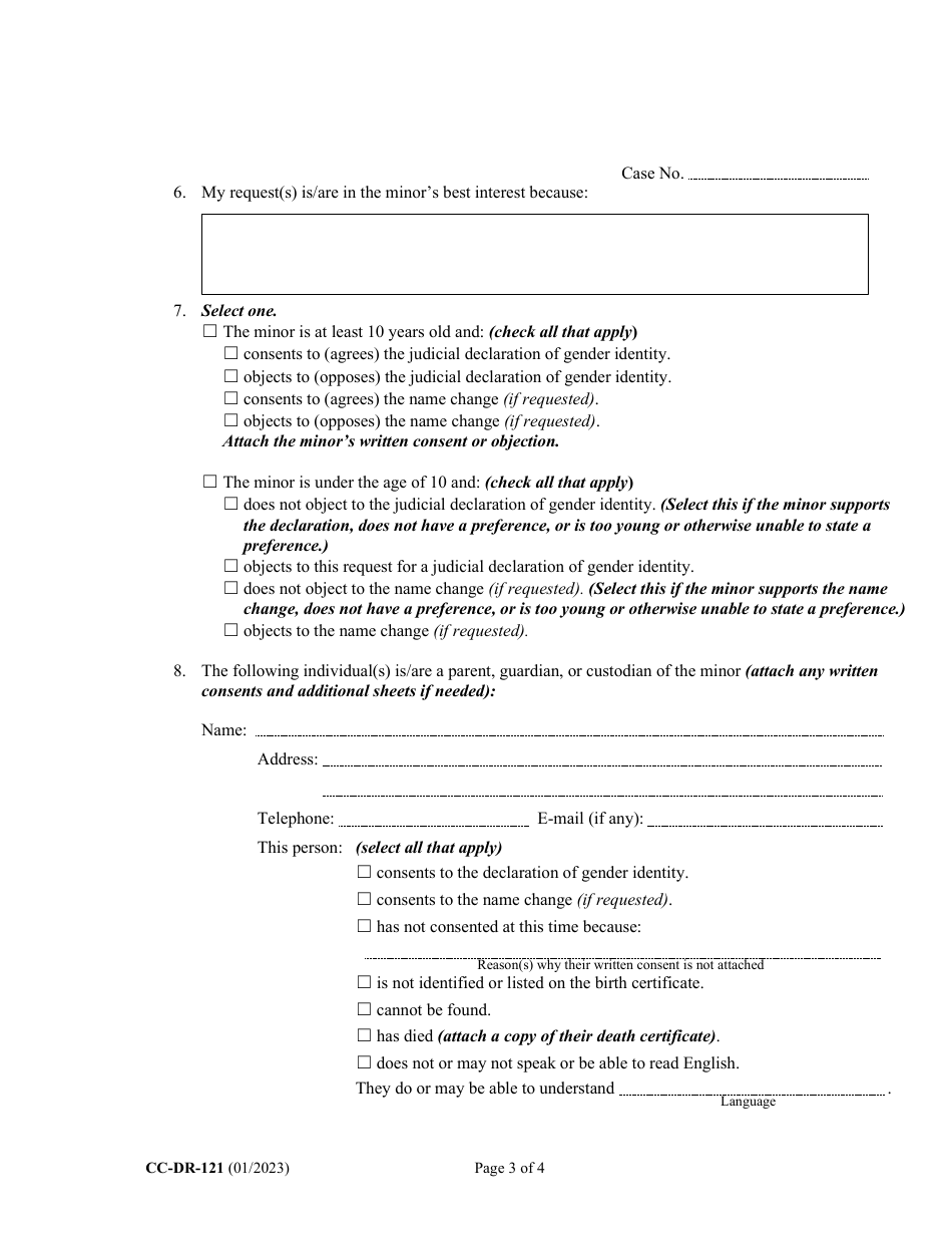 Form CC-DR-121 Petition for Judicial Declaration of Gender Identity of a Minor With / Without a Name Change - Maryland, Page 3