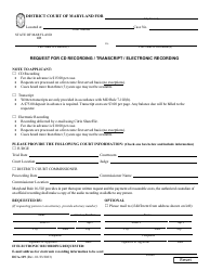 Document preview: Form DCA-19 Request for Cd Recording/Transcript/Electronic Recording - Maryland