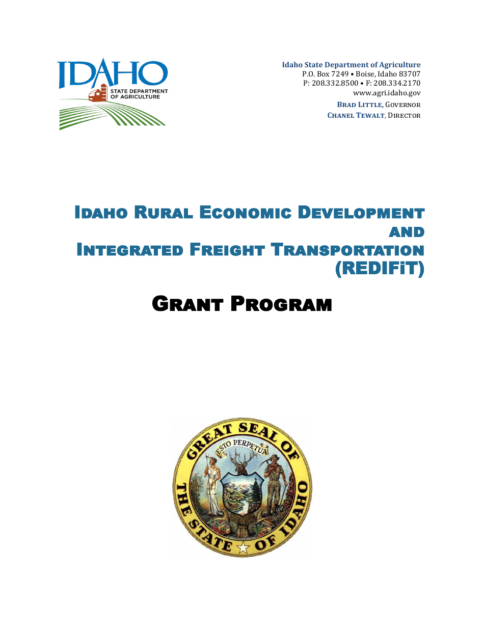 Idaho Rural Economic Development and Integrated Freight Transportation (Redifit) Grant Program Application Coversheet - Idaho, Page 1
