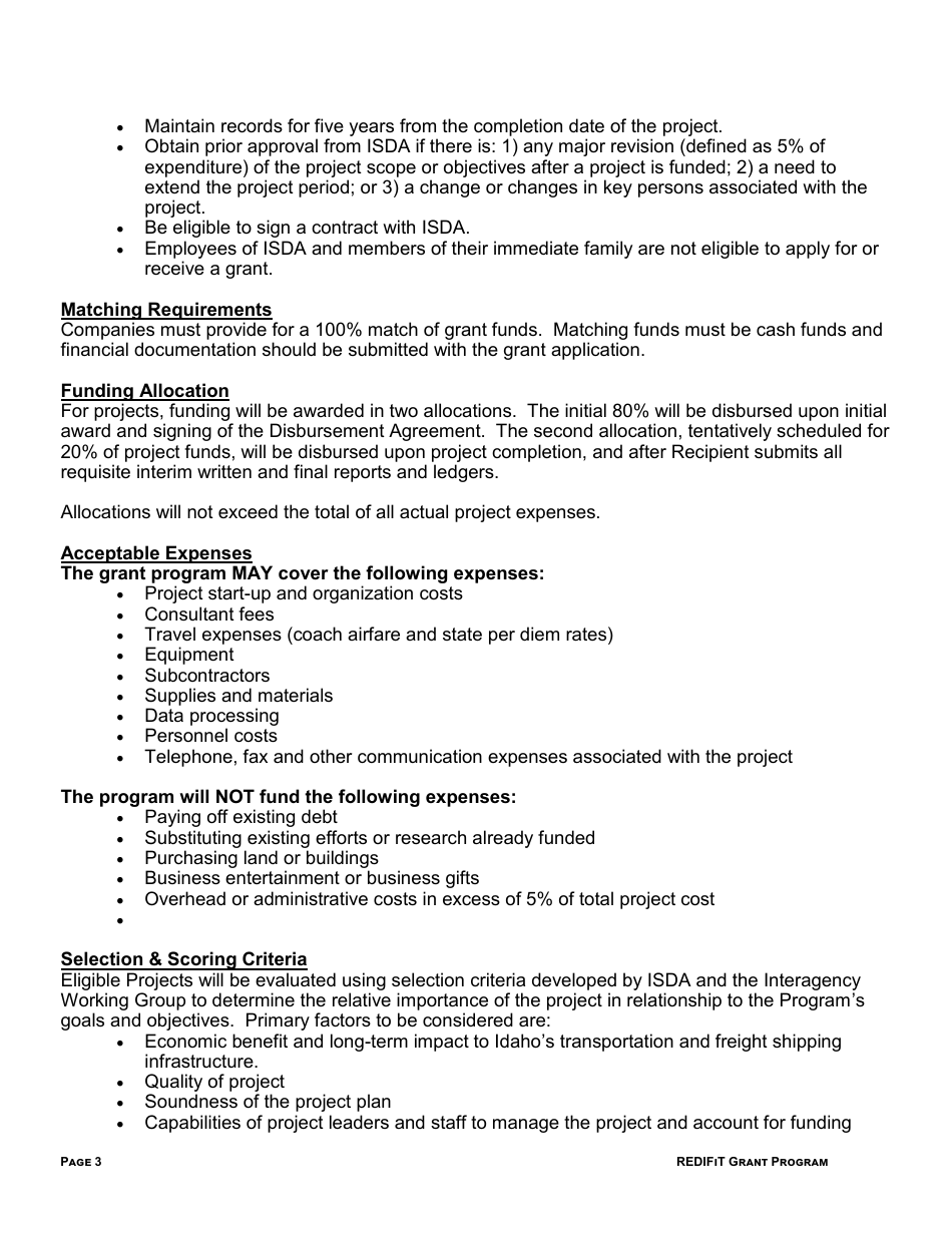 Idaho Rural Economic Development and Integrated Freight Transportation (Redifit) Grant Program Application Coversheet - Idaho, Page 4