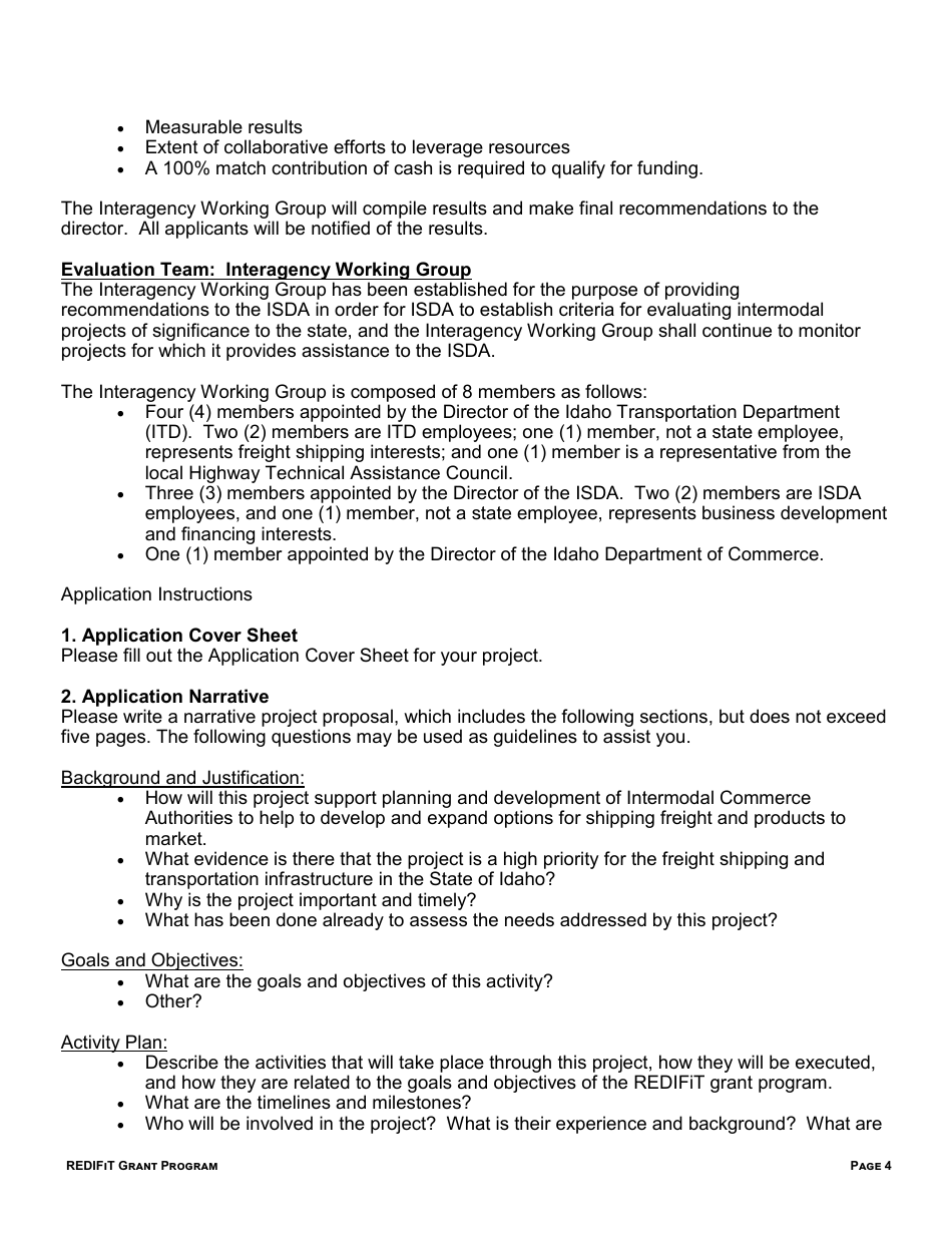 Idaho Rural Economic Development and Integrated Freight Transportation (Redifit) Grant Program Application Coversheet - Idaho, Page 5