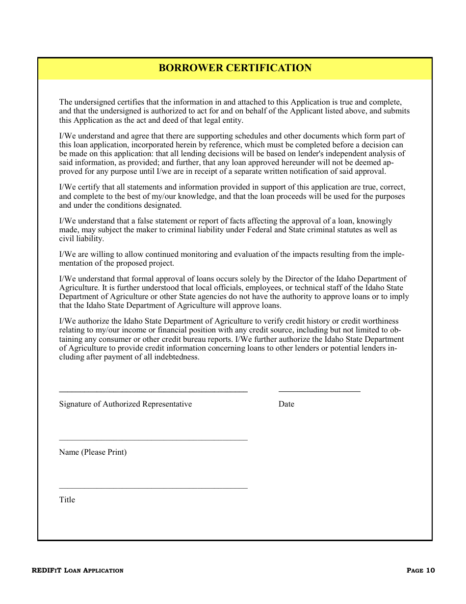 Idaho Rural Economic Development and Integrated Freight Transportation (Redifit) Grant Program Loan Application - Idaho, Page 11